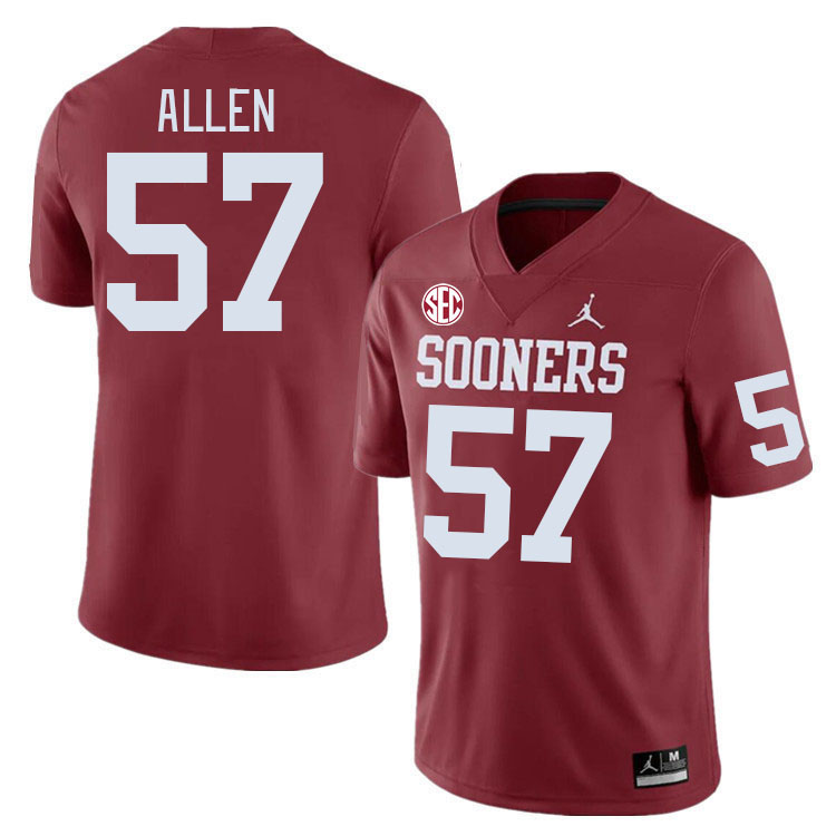 #57 Gunnar Allen Oklahoma Sooners 2024 SEC Conference College Football Jerseys-Crimson